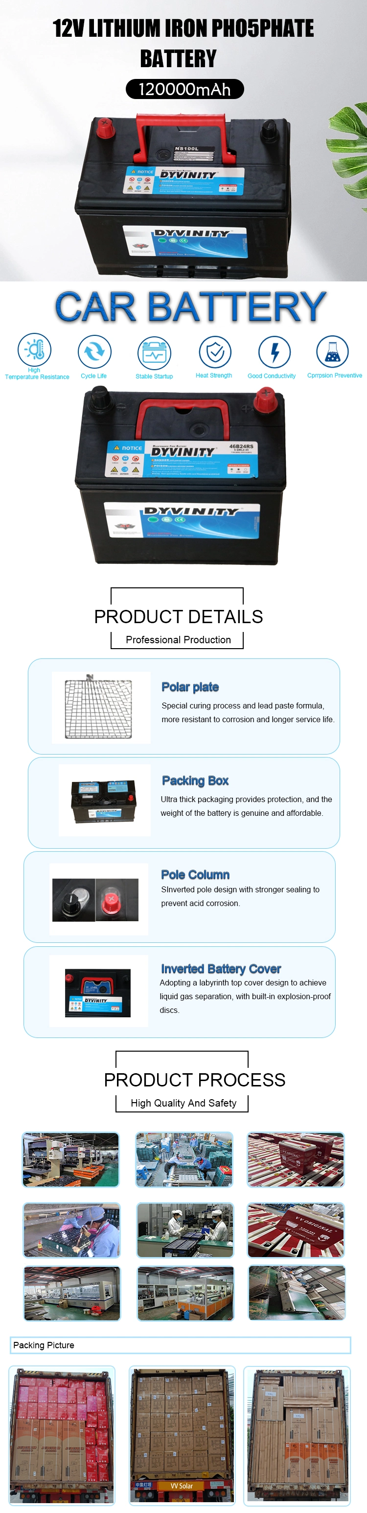 80ah 1000CCA 1200CCA Truck Automobile Battery12V Lithium Iron Phosphate Car Starting Boat Motor Cranking Battery